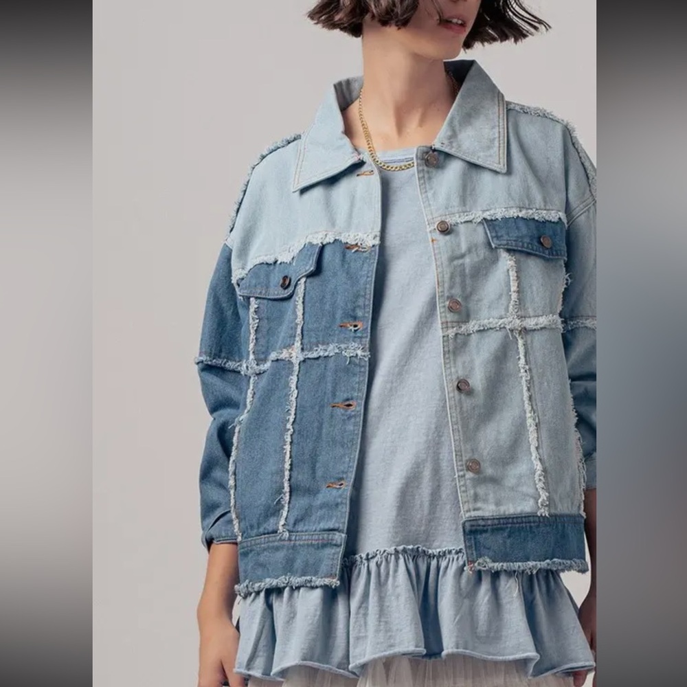 NWOT Urban Daizy Light Blue Patchwork Denim Jacket - Large